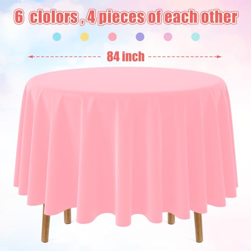 Image of 24Pack Round Pastel Color Tablecloths,Plastic Pastel Rainbow Tablecloth Disposable Round Table Covers for Baby Shower, Wedding,Girls Birthday Party and Ice Cream Party Decoration,6Color, 84 Inch