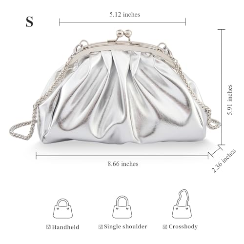 Image of BRYCTSISEN Pleated Evening Vegan Leather Clutch Handbag Purse Metallic PU Cloud Shoulder Bag for Women Evening Purse Handbag