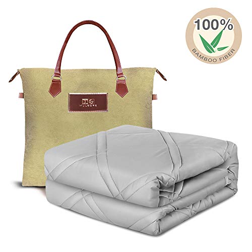 Cooling Weighted Blanket (15 lbs, 48''x72'', Twin Size) for People Weigh Around 140lbs, 100% Natural Bamboo Viscose Cozy Heavy Blanket with Premium Glass Beads for Adults and Kids, Light Grey