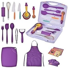 CREATIVECHEF Kid Safe Cooking Utensils 43 PCS Mini Colorful Food Toys Kits for Kid Aged +5 Plastic Kitchen Set Safe Knives Set for Real Cooking Dishwasher Safe