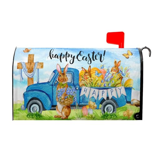 Image of Happy Easter Bunny Mailbox Covers - Magnetic Spring, Standard Size 18'x21', Waterproof Mail Wraps for Post Letter Box, Outdoor Decorations