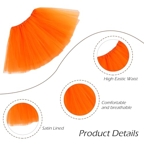 Tüllrock Orange Tüllrock Damen Klassisch Elastisch 3 Lagig Tütü Damen Faschingskostüme 80er Rock Tütü Puffy Ballettrock Petticoat für Erwachsene Halloween Mottoparty Fasching Cosplay Karneval Kostüm