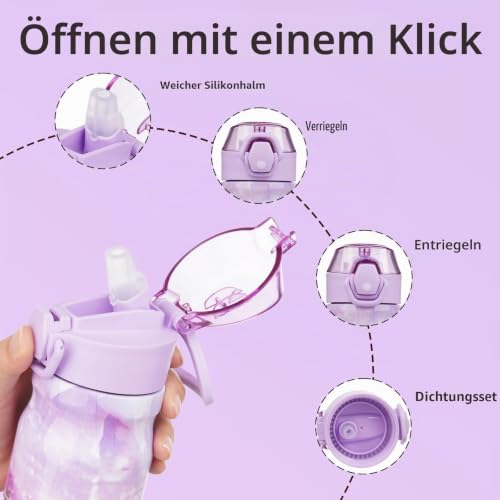 BJPKPK 410 ml Isolierte Trinkflasche mit Strohhalm, aus Edelstahl, doppelwandig vakuumisoliert, BPA-frei, auslaufsicher mit Deckel… – Ansicht 3