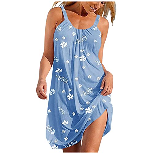 OutTop01 OutTop Summer Dresses for Women,Floral Sundress Sleeveless Casual Loose Dress Sexy Mini Beach Party Dress (C-Blue, XL)