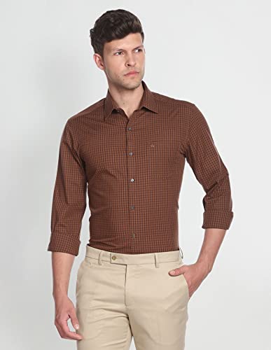 Image of Arrow Micro Check Slim Fit Cotton Formal Shirts for Men - Full Sleeve Shirt for Man