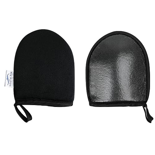 HAPINARY 2 Piezas guantes de flocado curtidor bronceado guante exfoliante rociar gel exfoliating gloves manopla baño guantes de interior crema loción mousse limpieza corporal guantes Black