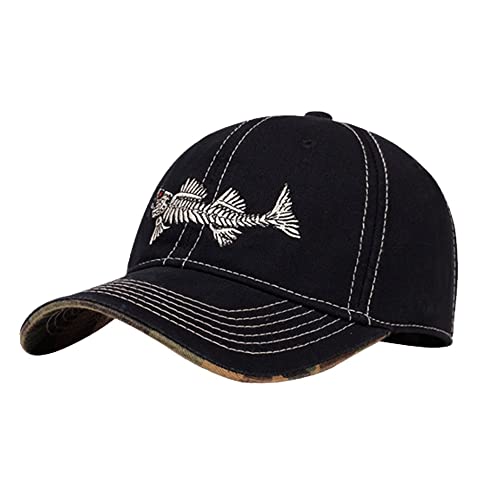Withmoons Cotton Fishing Hat Fish Bone Embroidery Trucker Dad Baseball Cap Yz10119 (Black) #TOP1