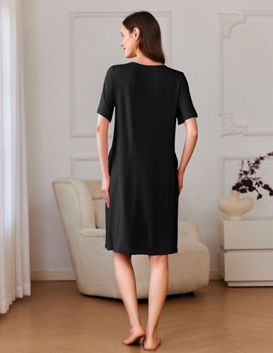Image of Ekouaer Women Zipper Robe Short Sleeves House Coat Zipper Front Bathrobe Sleepwear with Pockets Housecoat Nightgown