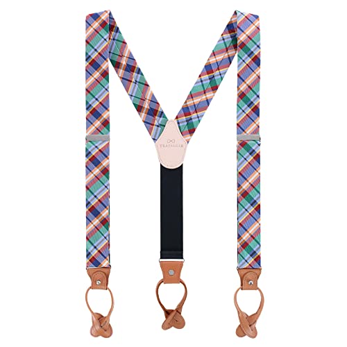 Trafalgar Men's Sherwood Plaid Silk Button End Braces (Suspenders), Plaid 1