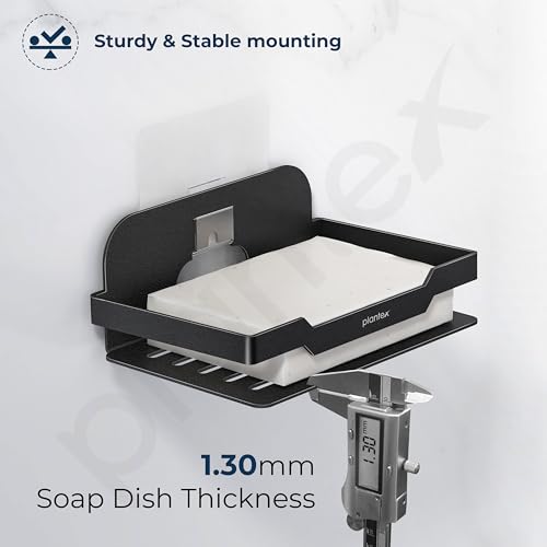 Image of Plantex Self Adhesive Soap Dish for Bathroom /Stainless Steel Soap Holder for Washbasin /Soap Stand Without Drill /Bathroom Accessories - Pack of 1 (Black)