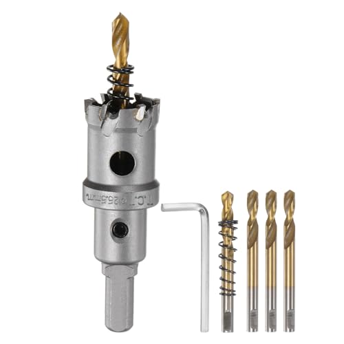 sourcing map Carbide Hole Saw Kit 25.5mm (1) Metal Hole Cutter Set with 5pcs Center Drill Bits Springs 1pcs Wrench for Stainless Steel Copper Iron Aluminum