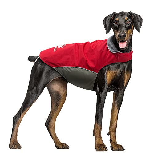 IREENUO Abrigo para Perro Impermeable, Chubasqueros Perro Mediano Grande cálida Chaqueta Perro de Invierno con Tiras Reflectantes Seguras & Busto Ajustable (S, Rojo)