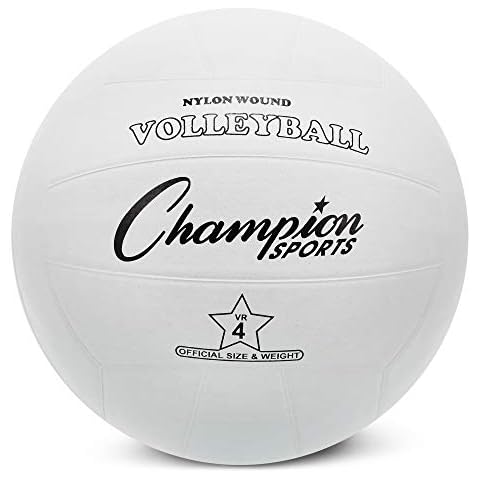 Champion Sports Rubber Volleyball, Official Size, for Indoor and Outdoor Use - Durable, Regulation Volleyballs for Beginners, Competitive, Recreational Play - Premium Equipment - White, VR4 Cover