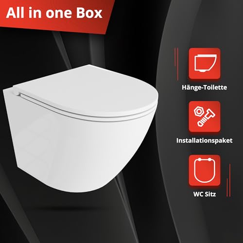 LAVITA Vorwandelement Solido Start + Wand Hänge WC Sofi One Weiß Spülrandlos + WC Sitz mit Absenkautomatik Verchromter Knopf Komplettset Unterputz Spülkasten Toilette Komplett Sett WC – Bild 8