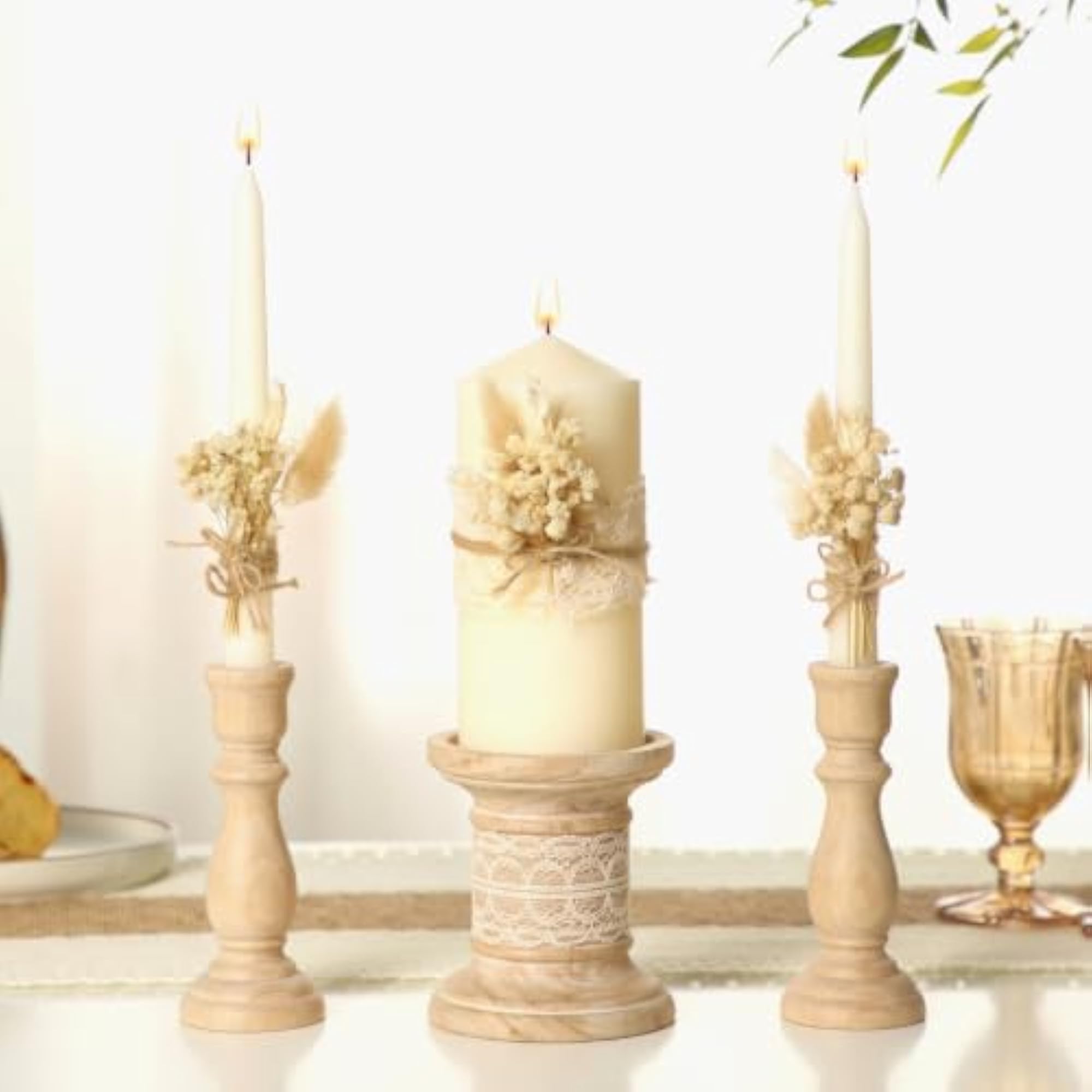 3pc Rustic Unity Candles Wedding Ceremony Set