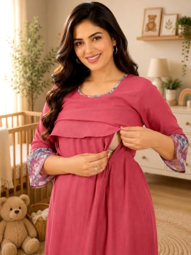 Image of RITIJYA Zipless Feeding Kurta Dress for Women | Maternity Nursing Kurti, No-Zip Easy Access | Extra Pleats Pre to Post Pregnancy | Quick-Dry Fabric | S-4XL