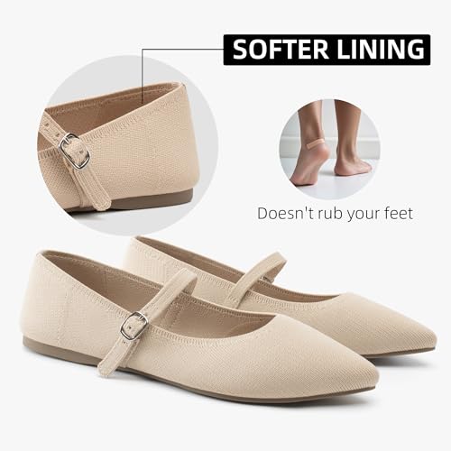 Image of Soesyi Pointed Toe Flats Knit Ballet Flat Shoes for Women Comfortable with Adjustable Strap,Washable Dressy Casual Flats for Work Office