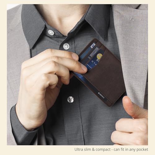 Leather Minimalist Wallet for Men & Women RFID Front Pocket Leather Card Holder Wallets (Mid Brown, Small)