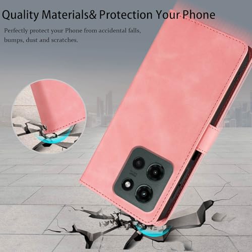 JHWVVTF RFID Blocking Wallet for Moto G 2026/2025 Case, for Moto G Play 2026 Case, PU Leather Folio Flip Cover with 4 Card Slots, Wrist Strap, Kickstand, Shockproof Protective (Pink) by JHWVVTF - Image 7