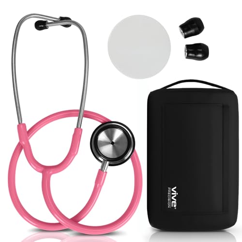 Vive Precision Dualhead Stethoscope - Dual Head Diaphragm Bell for Nurses, ER, Cardiology, Veterinary (Pink)
