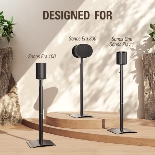 Image of Mounting Dream Speaker Stands for Sonos Era 100, One, Era 300, Height Adjustable Up to 42 inch, Set of 2 Surround Sound Speaker Stand with Cable Management, 13.2 LBS Loading MD5418