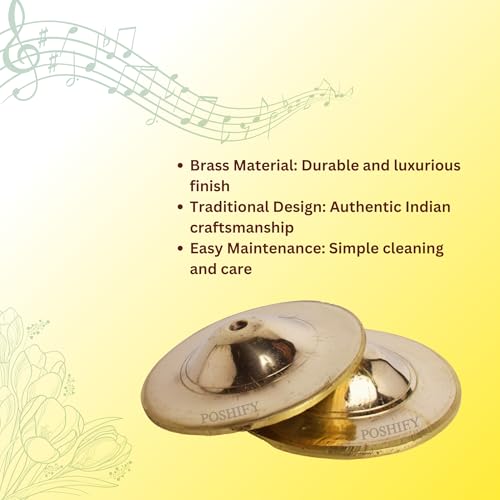 Image of Brass Manjira (Pack of 1 Set)- Traditional Indian Handcrafted Brass Cymbals for Devotional Songs, Bhajans, Classical Music, and Cultural Events - 77