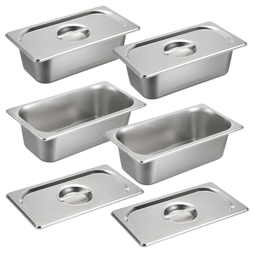 SUMNACON 4 padelle da tavolo a vapore in acciaio inox con coperchi, profondità 10 cm, organizer per servizi alimentari, hotel, catering, piatti da cucina, piatti da pranzo, per ristoranti, buffet e