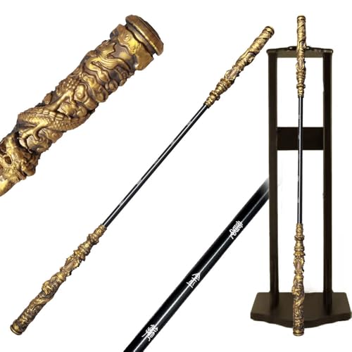 LuGlory 67-Inch Handcrafted Retractable Metal Staff -Inspired Gold-Banded Staff Durable Alloy Perfect for Fans and Collectors Cosplay