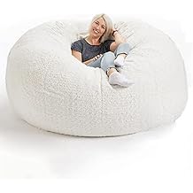 Bean Bag Chair Cover, 5FT/54x26 inch Giant Breathable and Comfortable for Adult Living Room Furniture Big Round Soft Fluffy Faux Fur BeanBag Lazy Sofa Without Filling 135x65 cm