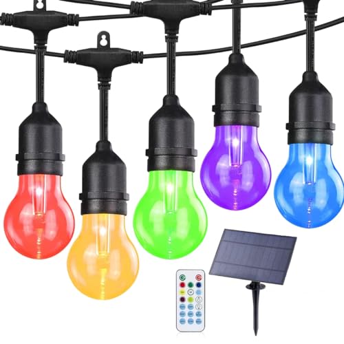 Auroraworld 144FT Solar RGB String Lights Outdoor, Dimmable Waterproof LED Patio Lights with Remote, 45 Shatterproof Edison Bulbs for Garden Cafe Party Decor