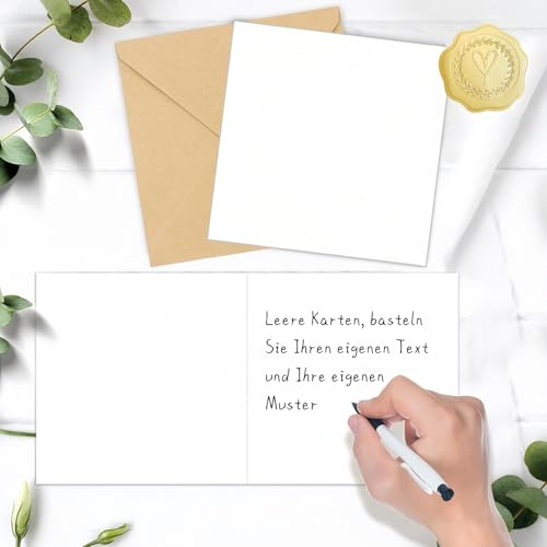 25er Set 16x16 cm Klappkarten Blanko mit Umschläge Kraft Briefumschläge Quadratisch, Postkarten Blanko Karten zum Selbstgestalten für Hochzeit Weihnachten Geburtstag Taufe