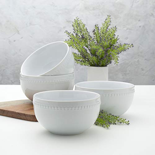 Everyday White By Fitz And Floyd Beaded 26 Ounce Porcelain Soup Cereal Bowls, Set Of 4 #TOP4
