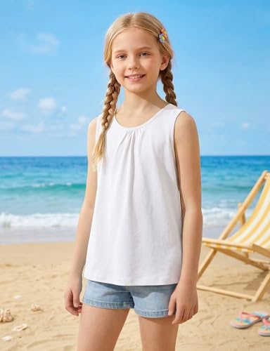 Image of Noomelfish Girls Criss Cross Back Tank Tops Soft Jersey Cotton Sleeveless Shirts (3-12 Years)