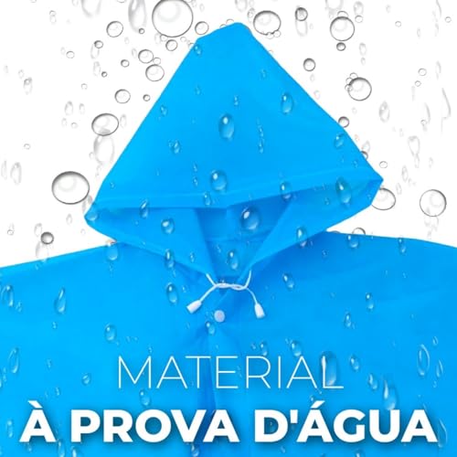 Capa de Chuva Longa Adulto Capuz Transparente Reutilizável Reforçada com Fechamento em Botões de Pre