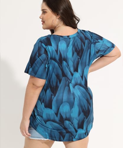 Image of RITERA Women Plus Size Tops Tie Dye V Neck Shirt Floral Camo Summer Short Sleeve Tunic Oversized Ladies Blouse XL-5XL