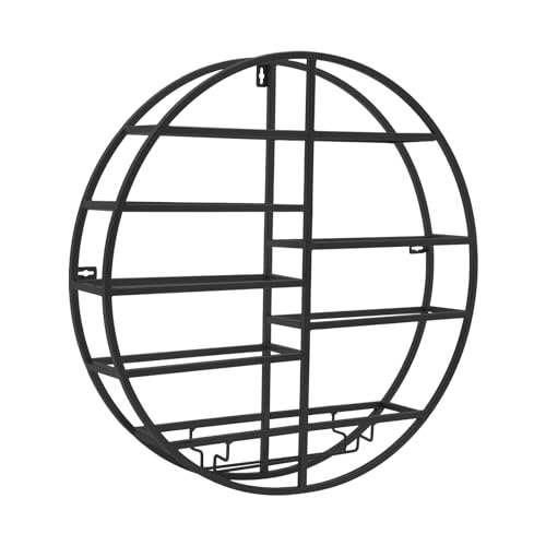 NEATOOM Wall Mounted Round Wine Rack Metal Wine Display Rack Round Wine Glass Goblet Holder Wine Bottle Holder Hanging Wine Rack for Bar Wine Cellar Kitchen Storage Display