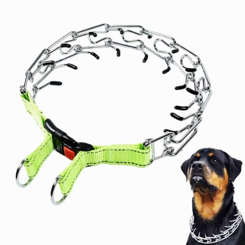 Dotspunt 犬 首輪チョークカラー チョークチェーン しつけ用・引っ張り防止首輪 取り外し可能 小型犬/中型犬/大型犬用 留め金付き(グリーン反射モデル,35cm)