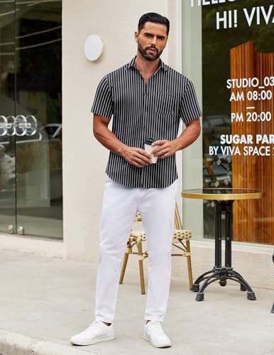 Image of COOFANDY Mens Short Sleeve Casual Button Down Shirts Summer Untucked Dress Shirts with Pocket