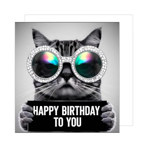 Edition Seidel Carte d'anniversaire carrée premium avec enveloppe. Carte d'animal joyeux anniversaire pour femme et homme, lunettes de soleil chat cool,...