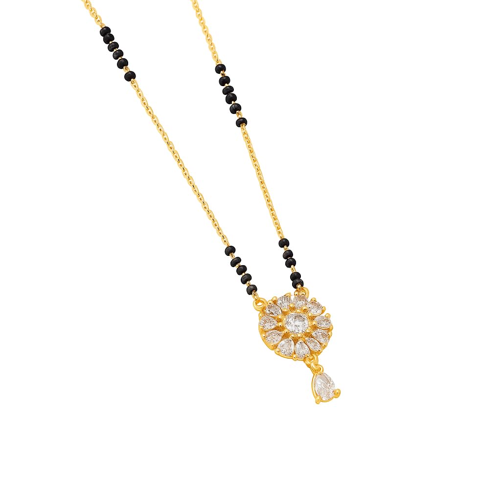 Radiant Bloom Gold Plated Mangalsutra with Round American Diamonds