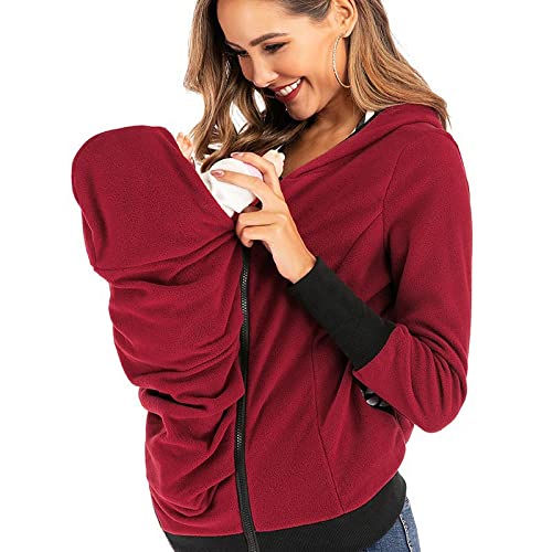 YOUSIOI Maternity Baby Carrier Babywearing Kangaroo Pregnant Jacket, with Side Zipper (L) Red