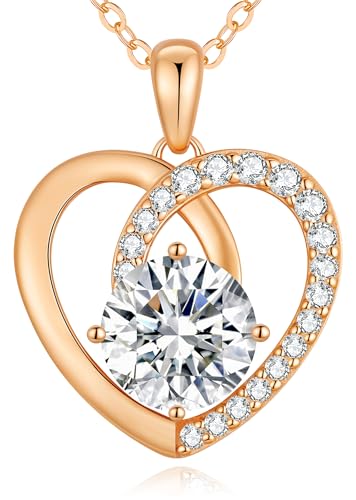 Moissanite Heart Pendant Necklaces for Women,D Color VVS1 Moissanite Lab-Created Gem,925 Sterling Silver Gold Plating,Wedding,Anniversary,Birthday Fine Jewelry Gifts for Wife Her Mom Girlfriend