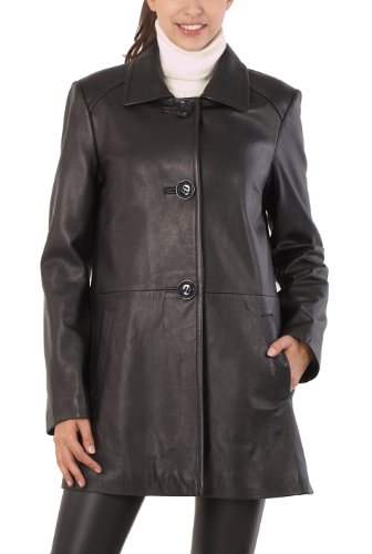 BGSD Women Hannah Lambskin Leather A-Line Coat (Also available in Plus Size & Petite)