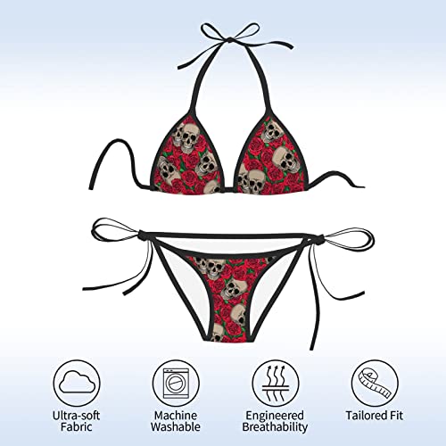 Gianlaima Skull Rose Flower Ladies Swimwear Backless Tie Bikini Set Two Piece Women Swimwear #TOP4