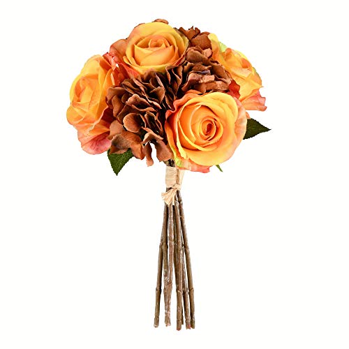 Vickerman 13" Everyday Artificial Tan Rose and Hydrangea Bouquet - Faux Indoor Floral Arrangement Bundle - for Home Or Office Decor - Maintance Free
