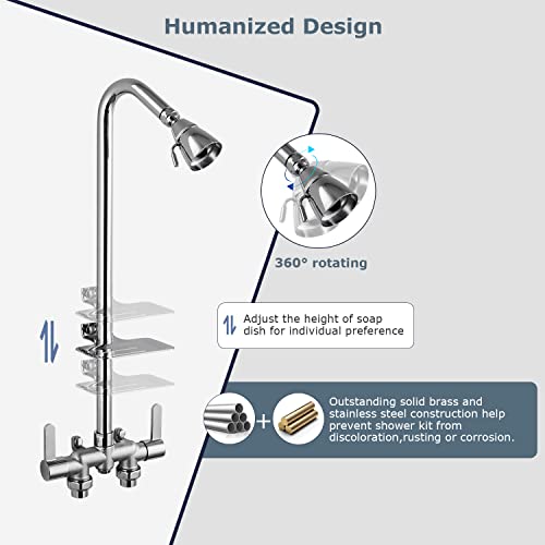 Aolemi 3 Inch Center Polish Chrome Outdoor Shower Kit Wall Mounted Utility Shower Faucet With Soap Dish 2 Handles Exposed Shower Faucet Set With Shower Head #TOP2