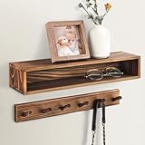 FifthQuarter Coat Hooks Wall Mounted: Easy Installation Rustic Coat Rack with Extra Storage Shelf...
