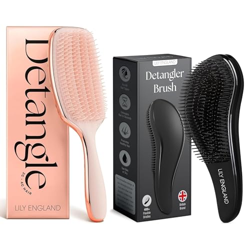 Cepillo Desenredante Black con Cepillo Desenredante para Cabello Rizado Rose Gold – Dúo Sofisticado para el Cuidado del Cabello, Peinados Suaves y Sin Enredos