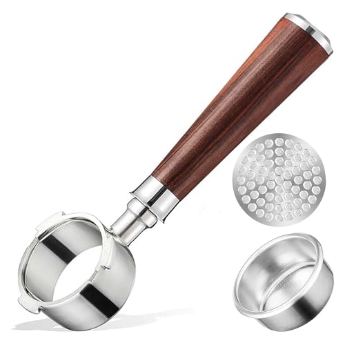 Portafiltro sin fondo 51mm con Puck Screen 51 mm - alouweekuky, 3 Orejas Portafiltro Cafetera Compatible con DeLonghi Dedica EC680/EC685/EC785/EC820/EC850/EC860, con Palisandro de Primera Calidad