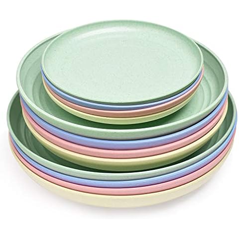 Juego de platos de cena irrompibles, platos de ensalada, platos de pan, platos de vajilla ligeros, bonitos colores y fáciles de lavar, platos de postre, saludables para niños y adultos Cover